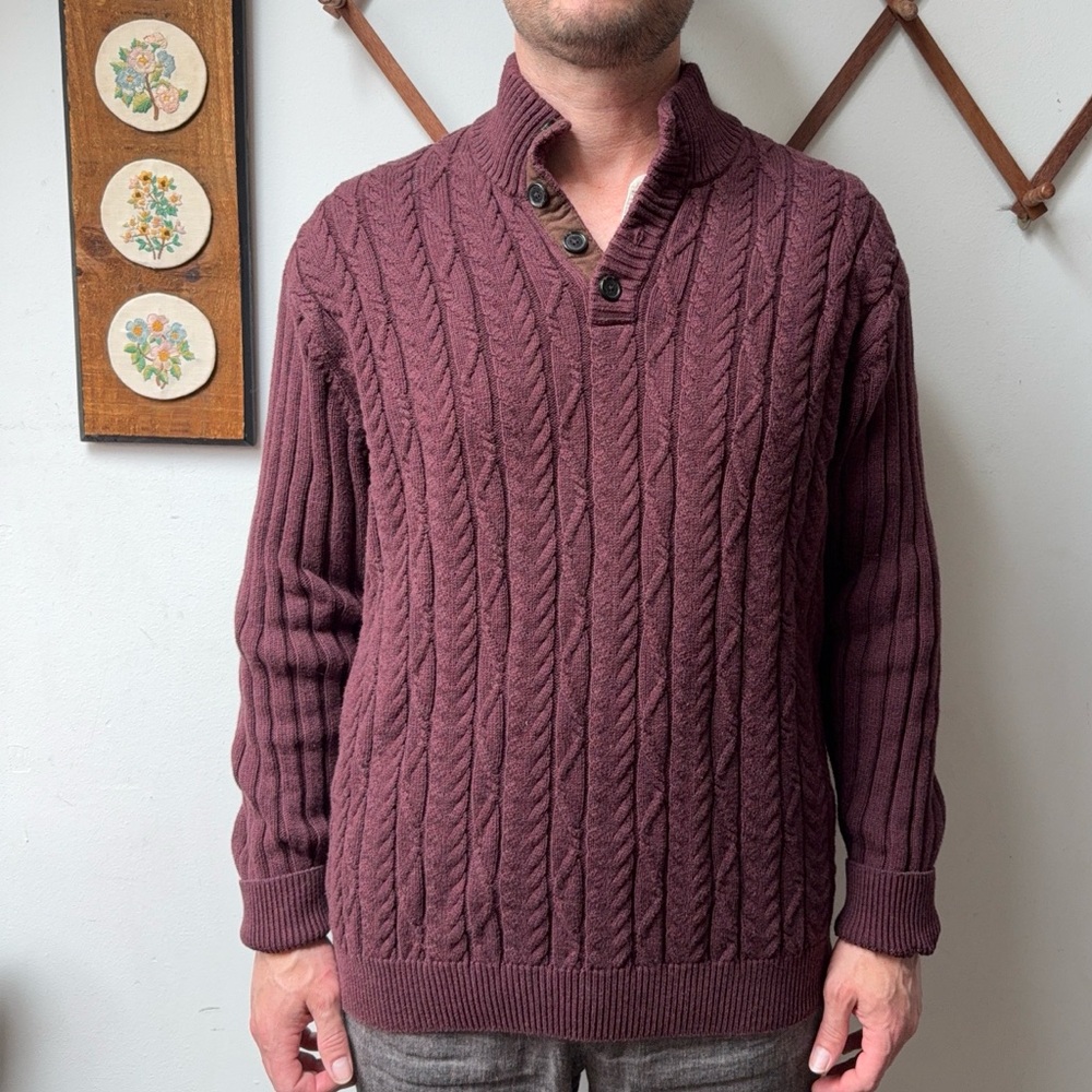 Cotton Cableknit Fisherman Maroon Sweater
